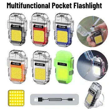 USB COB Šviesos Mutifuction Nešiojamas USB Įkrovimo Kišenėje Darbą Šviesos Mini Žiebtuvėliai Lempa, Lauko Kempingas, Žvejyba, Alpinizmas