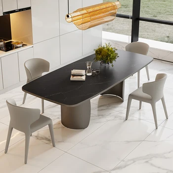 Italijos minimalistinio juodo akmens plokštė pilka plieno, valgomasis stalas ir kėdės derinys paprastas, modernus aukštos klasės dizainerio