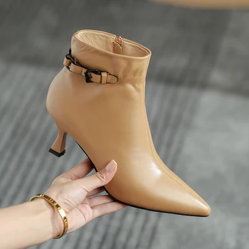 2022 naujų Rudenį ir žiemą Moterims, batai natūralios odos, plius dydis 22-26.5 cm minkštas avikailis viršutinio diržo sagtis modernus batai