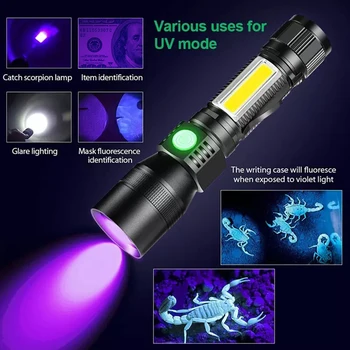 2vnt UV spindulių Prožektorius Prožektorius Žibintuvėlis 1500mAh Magnetinio LED Mini Pocket Darbą Šviesos IPX5 atsparumas Vandeniui COB Žibintuvėlis su šoniniu Šviesos