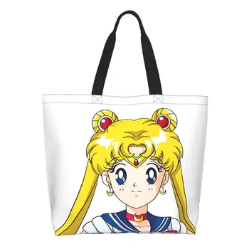 Japonijos Shojo Manga Sailor Bakalėjos Nešti Pirkinių Krepšys Kawaii Anime Mėnulio Mergaitė Drobės Peties Shopper Bags Didelės Talpos, Rankinės