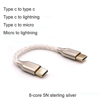 8-core 5N sterlingas sidabro Garso Kabelį, Tipas c c tipo USB C Micro USB HiFi Ausinių stiprintuvo OTG kabelis