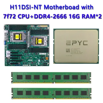 Už Supermicro H11DSI-NT pagrindinės Plokštės Lizdą SP3 180W TDP su Dviguba EPYC 2*7F72 CPU Procesorius 2vnt DDR4 16GB 2666mhz RAM REV2.0