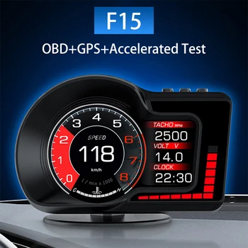 8 Spalvų Sparčiau Bandymo Spidometras RPM Daviklis 6 Signalo Funkcijas Automobilių Head Up Display OBD GPS Dual Sistema F15 HUD