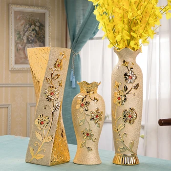 Aukso Keramikos Vaza Šiuolaikinių Namų Puošybai Gėlėmis Tyrimas Kambarį Kambarį Gėlių Kompozicijų Dekoro Gėlių Meno Gėlių Aparatai