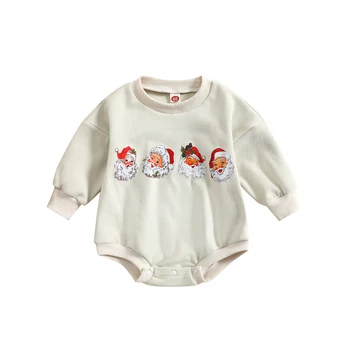 ma&baby 0-24M Kūdikis, Naujagimis Kūdikis Mergaitė Berniukas Romper ilgomis Rankovėmis Santa Print Jumpsuit Playsuit Kalėdos Drabužiai