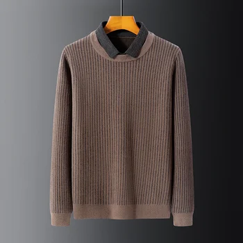 Prabangos Prekės Vyrų Megztinis Dryžuotas Megztinis Rudenį, Žiemą Aukštos kokybės Šiltas Pliušinis Naujos Anti-pilling Dviejų dalių Komplektas Stori Megztiniai