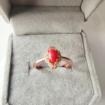 Boutique Papuošalus 925 Sterlingas Sidabro Gamtos Ruby Red Coral Moterų Žiedas Šalis Vestuvių Mergina Gimtadienio Dovana Naujų Metų įsipareigojimą