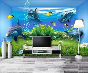 beibehang papel de parede Užsakymą tapetai 3d freskomis povandeninį pasaulį stereo erdvė delfinų TV foną, sienos popieriaus tėtis peint