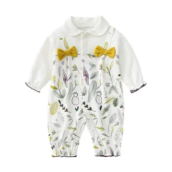 3-12 Mėnesių pavasario rudens kūdikių romper medvilnės ilgomis rankovėmis baby girl Jumpsuits Lapų modelio Spausdinimo Kūdikių, mergaičių apatiniai Housewear
