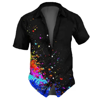 Vasaros Derliaus 2023 vyriški Marškiniai Splash Grafiti Vyrų Havajų Marškinėliai trumpomis Rankovėmis Gatvės Mados Retro Hip-Hop Marškinėliai Vyrams