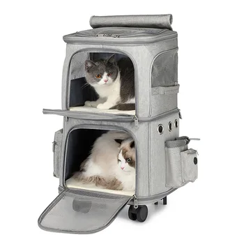Dukart Salone Pet Carrier Kuprinė su ratukais, Mažoms Katėms ir Šunims Pet Geležinkelių Vežėjo 2 Katės Kelionės