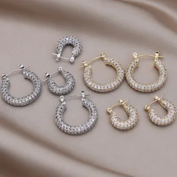 Amerikos populiarus mados juvelyrikos išskirtinį vario cirkonis 14K aukso spalvos apvalūs auskarai elegantiškas moterų dienos darbo priedai