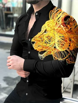 2023 vyriški Marškiniai ilgomis Rankovėmis 3D Gyvūnų Atvartas Mygtuką Vasaros Drabužius Vyrams Iki Viršaus Prom Gimtadienio Mados Draugu Marškinėliai S-4XL