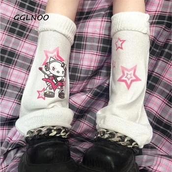 GGLNOO Harajuku Japonija Stiliaus Mielas Star Anime Rock, Punk Spausdinti Y2k Kojų Šilčiau Moterų Streetwear JK Lolita Kawaii Mezgimo Užsiliepsnojo Kojinės