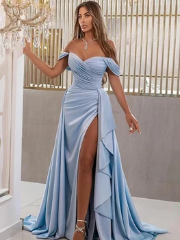 Light Blue Undinė Vakarinę Suknelę Klostes Nuo Peties Oficialų Prom Chalatai Saudo Arabija Garsenybių Suknelės, Šaliai