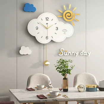 Mielas Animacinių filmų Sun Cloud Sieninis Laikrodis Begarsis, Laikrodis Sienos Kabo gyvenamojo Kambario, Miegamojo, Vaikų Kambario Foną Sienų Papuošimai