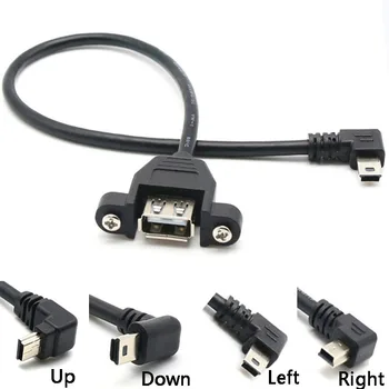 kairėje stačiu kampu USB female į mini vyrų uosto vyrų ir moterų lock jungtis, Mini usb panel ilgiklis su varžtu pritvirtinkite