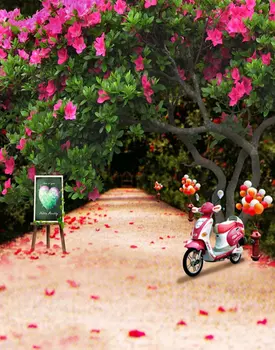 5x7ft Raudonos Gėlės Medžio Motociklo Fotografijos Backdrops Foto Rekvizitai Studija Fone