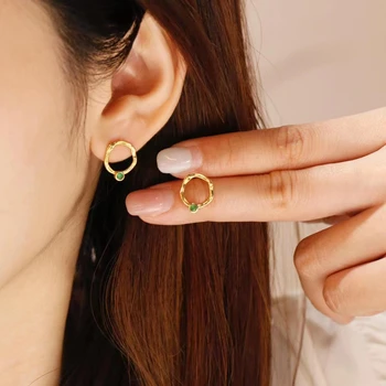 moteris bižuterijos AU750 18K gold Ear Smeigės gamtos Smaragdo Auskarai